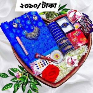 টাংগাইলের জামদানী শাড়ি কম্বো ব্লাউজ পিছ সহ ব্লু কালার