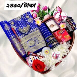 টাংগাইলের কাতান বেনারসি শাড়ি কম্বো ব্লাউজ পিছ সহ ব্লু কালার