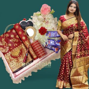 ভাইরাল মেরুন কালার কাতান শাড়ি কম্বো 😍🎁