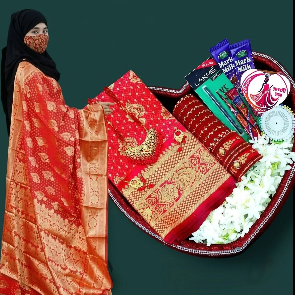 লাল কাতান বেনারসি শাড়ি কম্বো 😍🎁