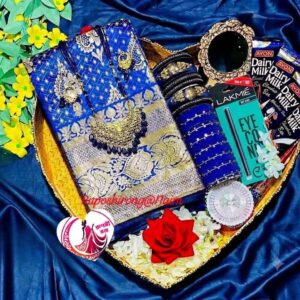 নীল কাতান বেনারসি শাড়ি কম্বো 😍🎁